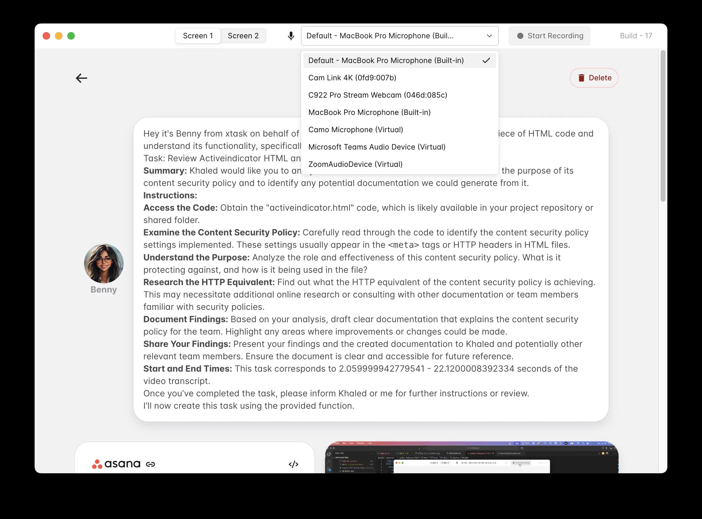 XTask - Beam tasks to Asana by recording your screen